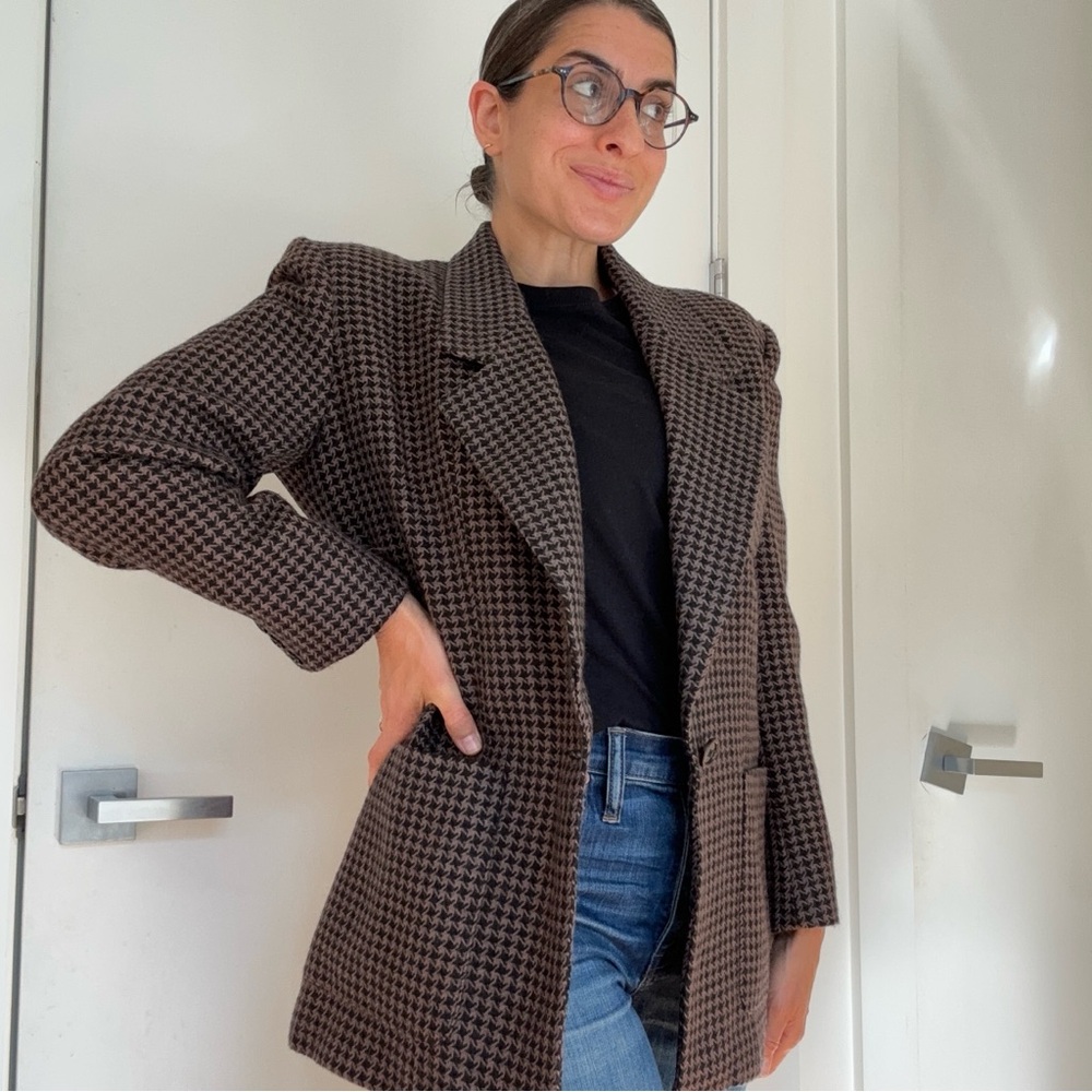 Vintage 80s Gallant small size 4 brown and black houndstooth wool blazer